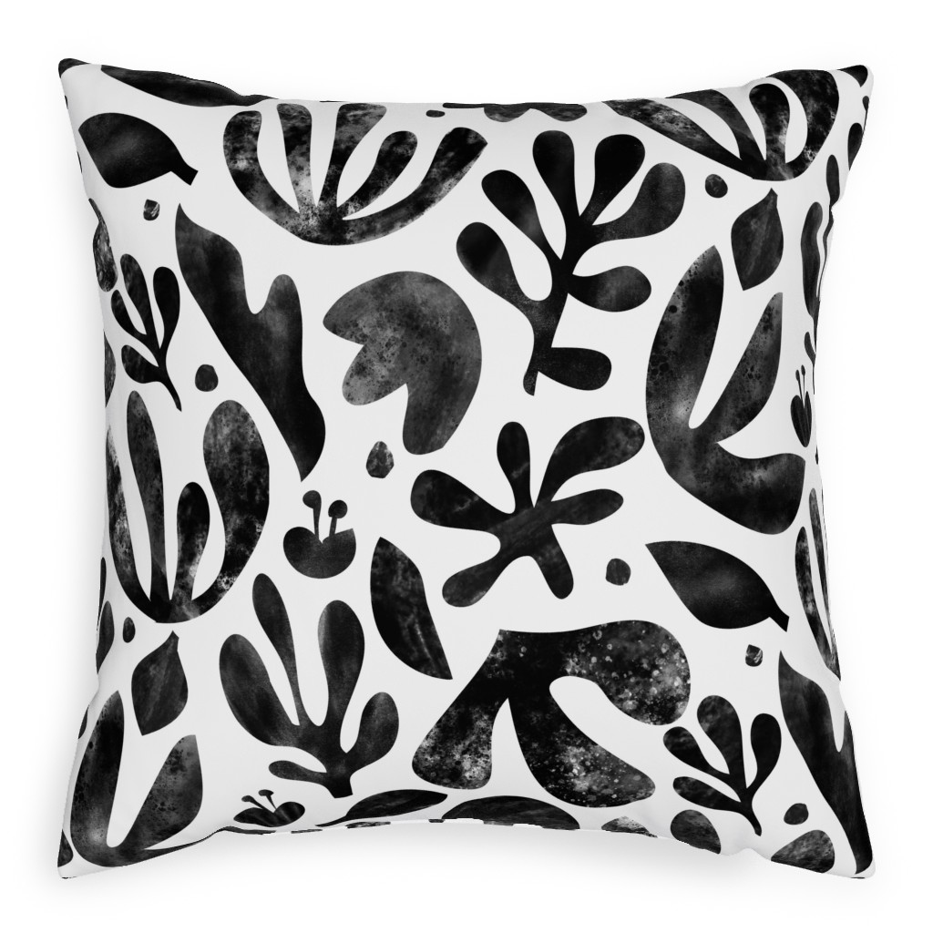 Flower Cutouts - Light Pillow, Woven, White, 20x20, Double Sided, Black