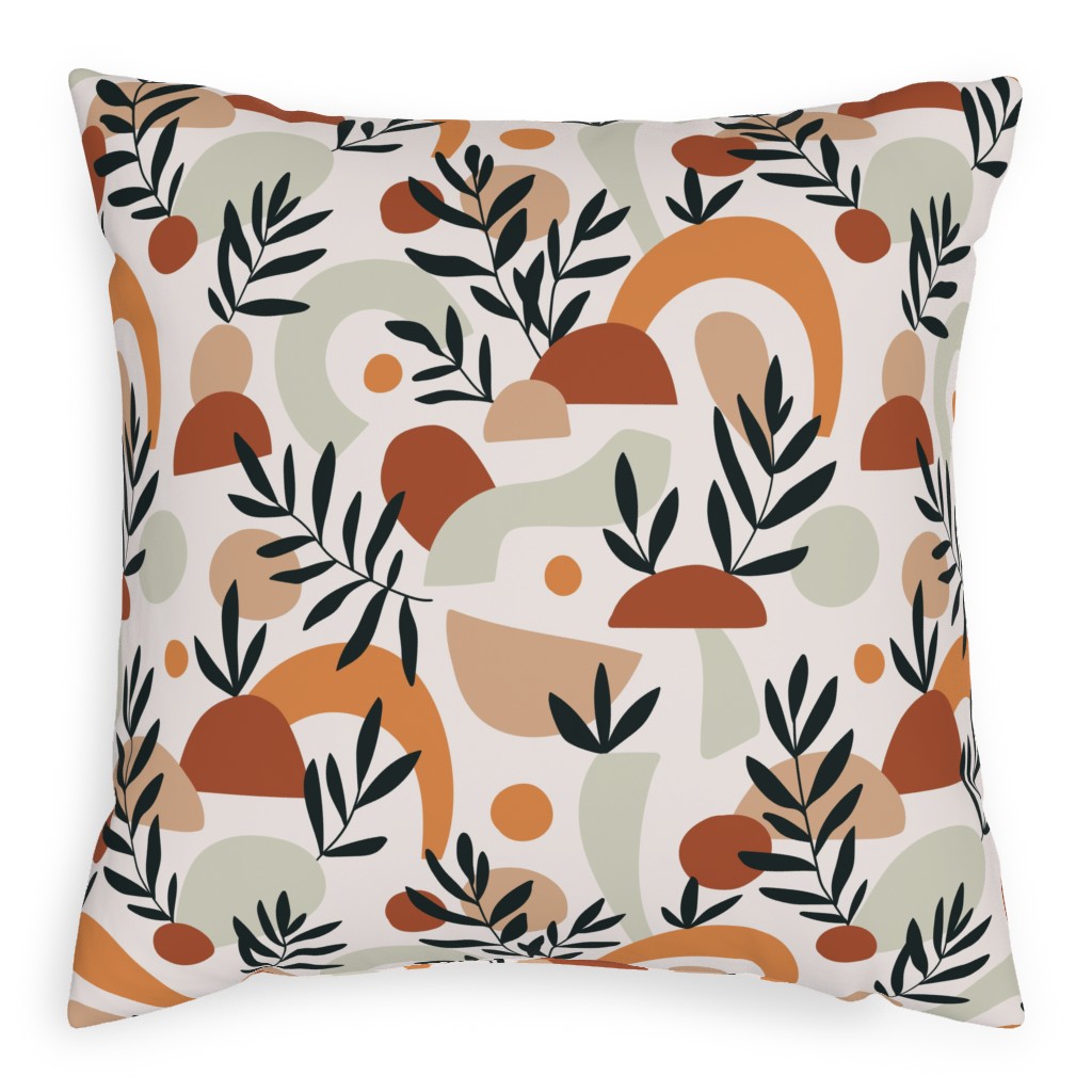 Tropical Leaves and Geometry - Multi Pillow, Woven, White, 20x20, Double Sided, Multicolor