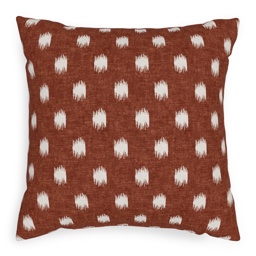 Ikat Polka Dots - Rust Pillow, Woven, White, 20x20, Double Sided, Red