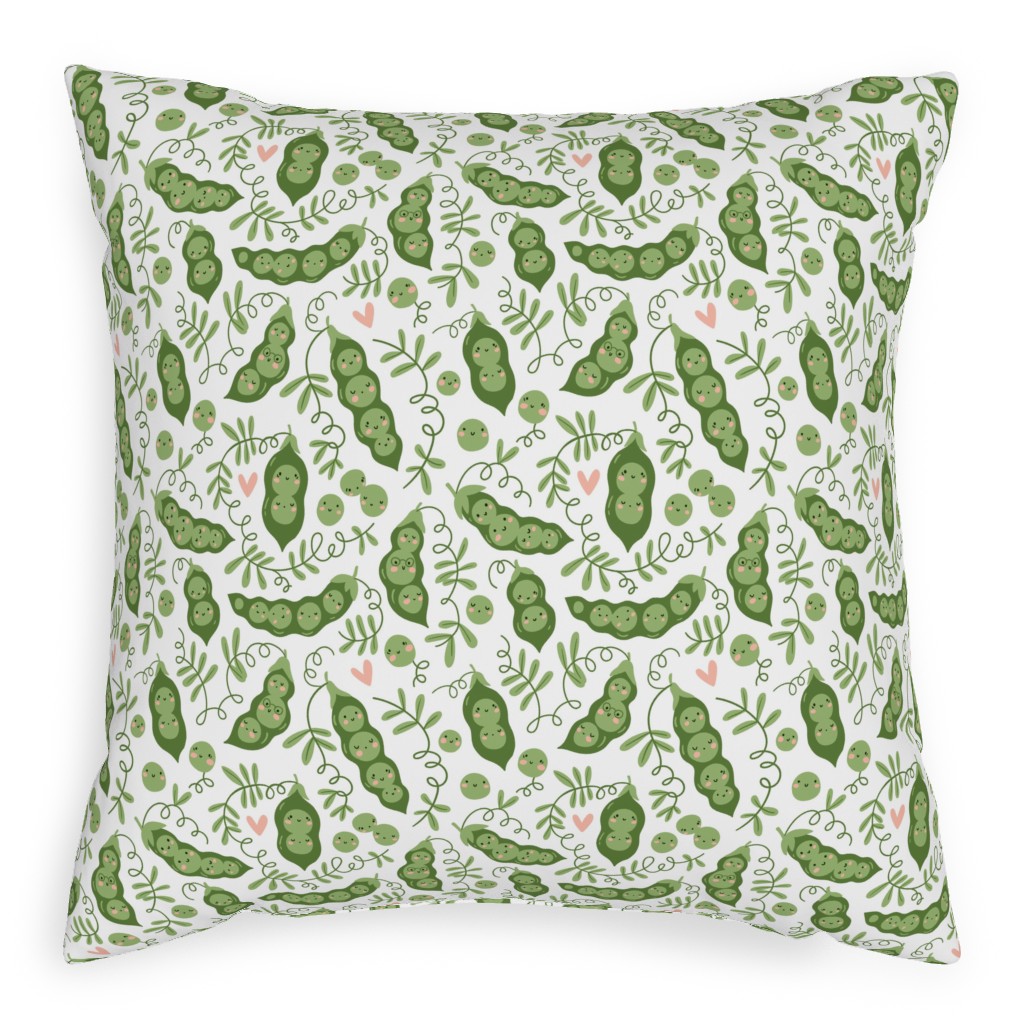 Cute Peas - Green Pillow, Woven, White, 20x20, Double Sided, Green
