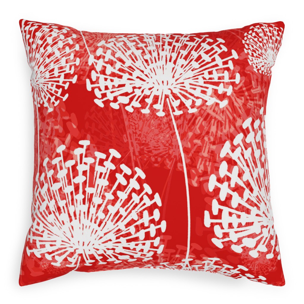 Dandelions - White on Red Pillow, Woven, White, 20x20, Double Sided, Red