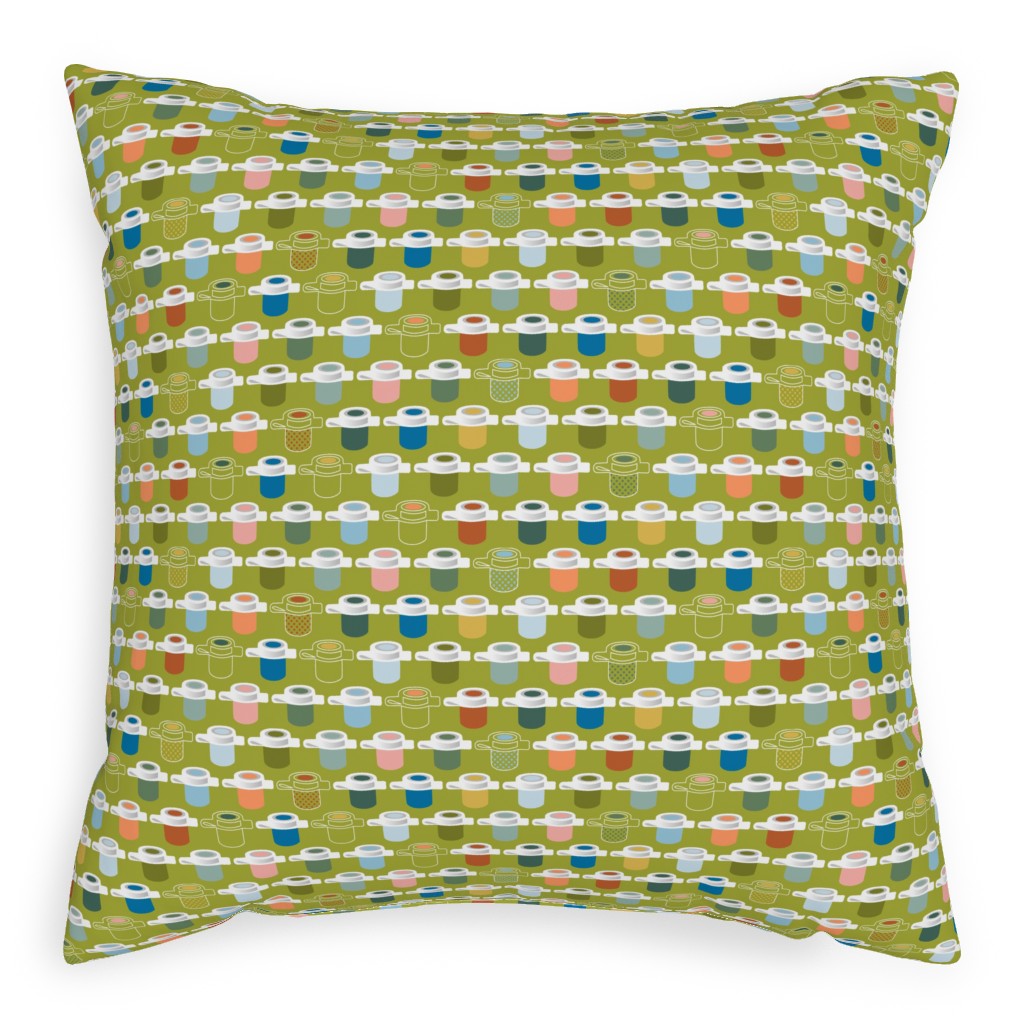 Paint Pots Pillow, Woven, White, 20x20, Double Sided, Green