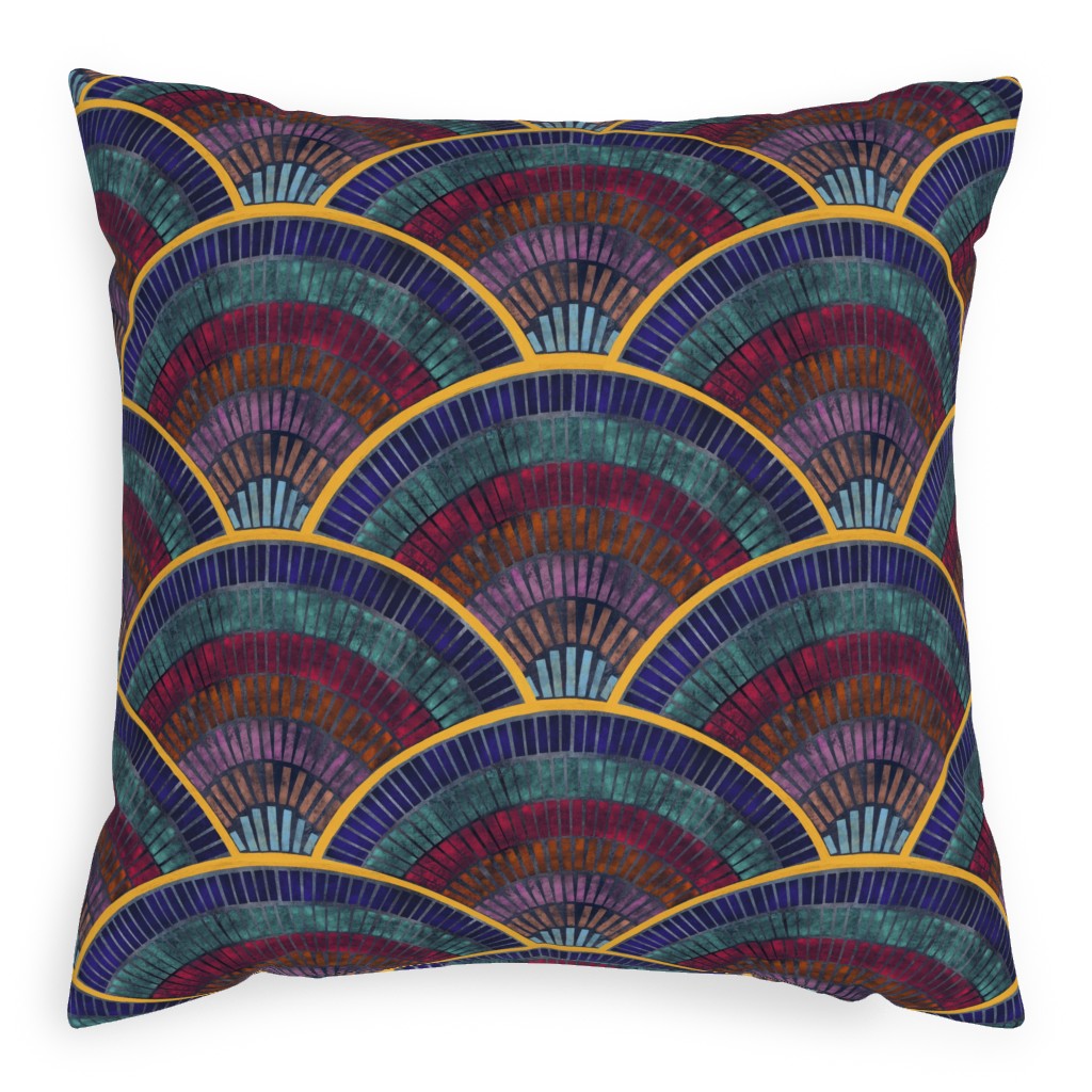 Moody Art Deco Tile - Dark Pillow, Woven, White, 20x20, Double Sided, Multicolor