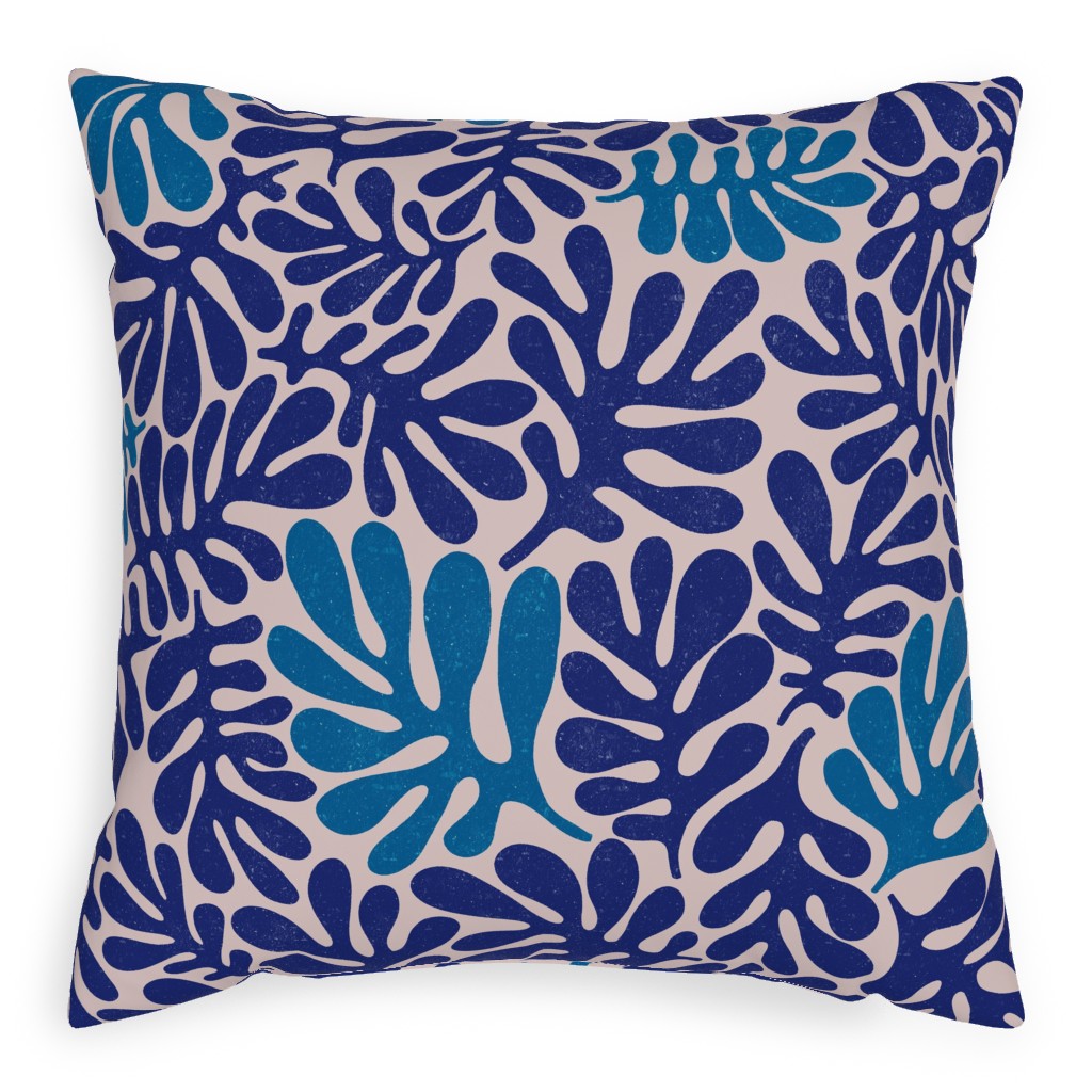 Organic Leaves - Blue Pillow, Woven, White, 20x20, Double Sided, Blue