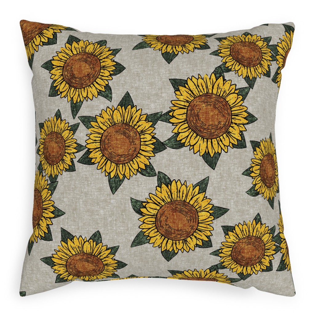 Sunflowers - Summer Flowers - Beige Pillow, Woven, White, 20x20, Double Sided, Orange