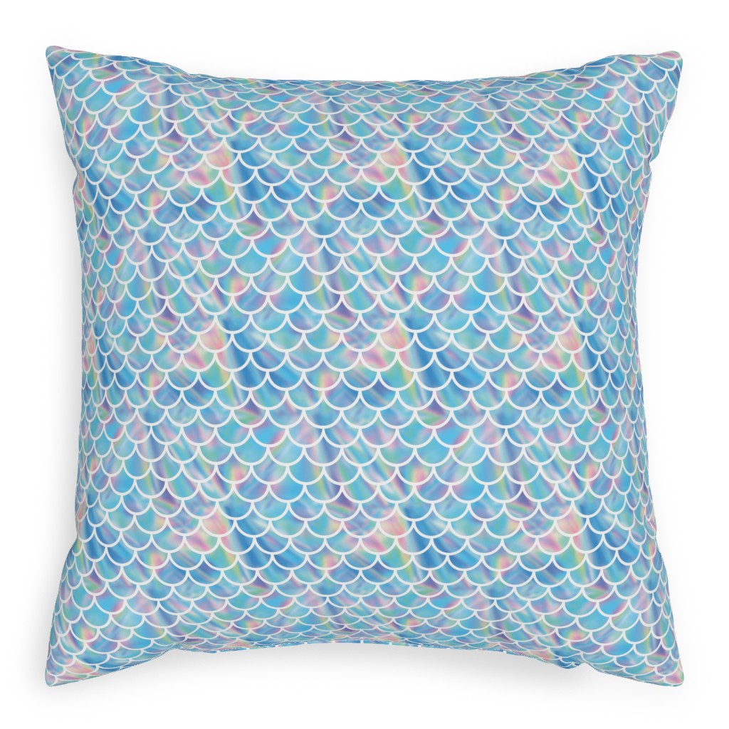 Mermaid Scales - Blue Pillow, Woven, White, 20x20, Double Sided, Blue