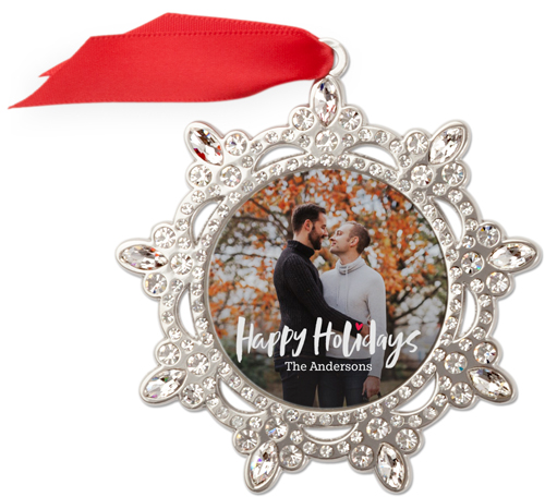Bold Heart Jeweled Ornament, Annual, White, Snowflake Ornament