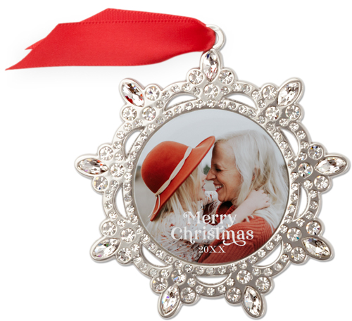 Contemporary Merry Christmas Jeweled Ornament, None, White, Snowflake Ornament