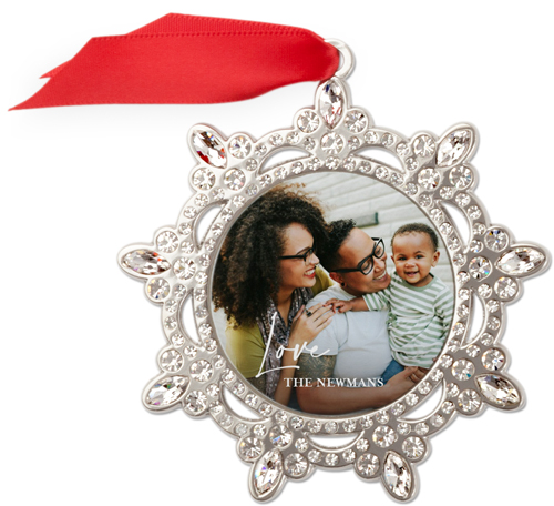 Contemporary Scripted Love Jeweled Ornament, None, White, Snowflake