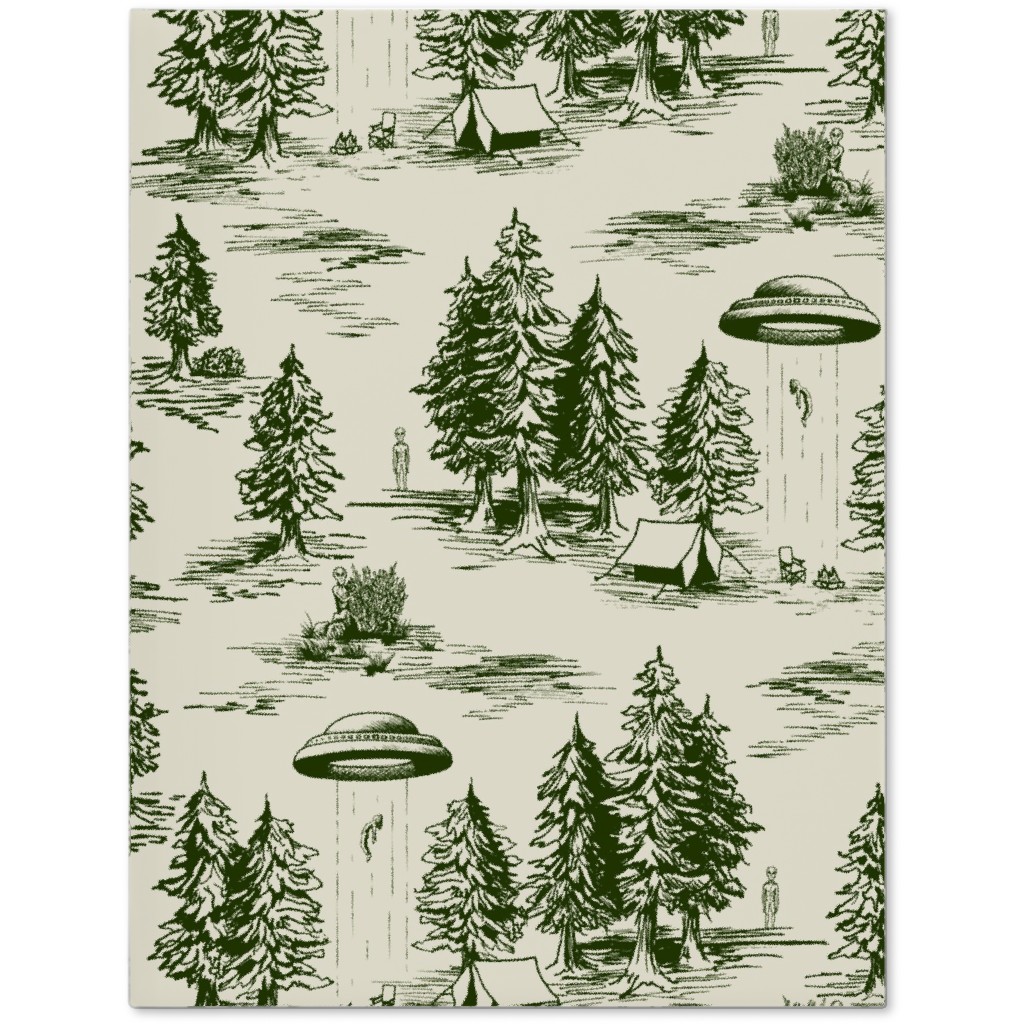 Alien Abduction Toile De Jouy - Forest Green & Cream Journal, Green, Classic Green