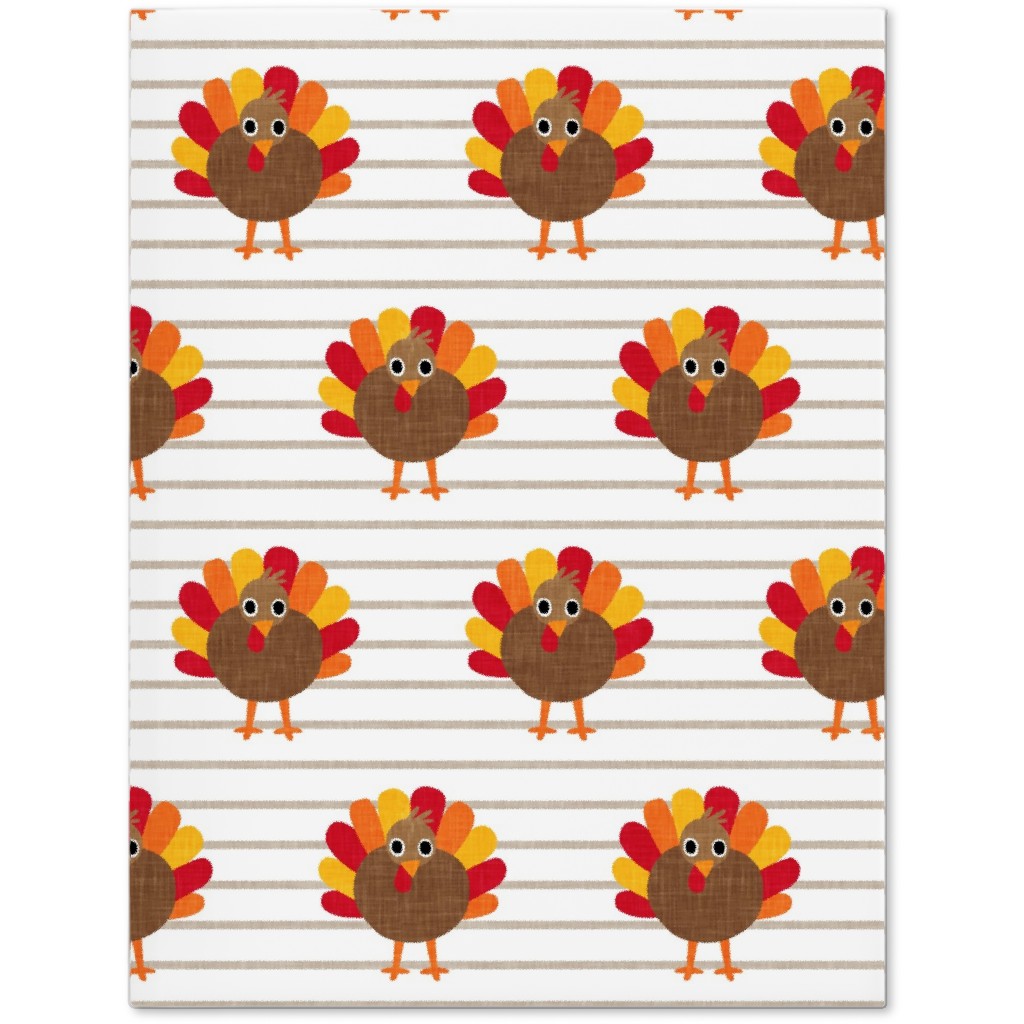 Cute Thanksgiving Turkey - on Khaki Stripes Journal, Orange, Orange