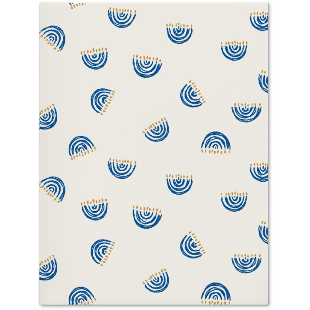 Nine Branch Menorah Tossed in Bright Blue Journal, Beige