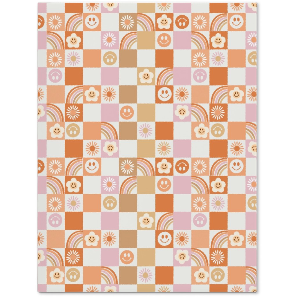 Retro Checkerboard - Daisy, Smile, Happy - Pink Orange Journal, Orange