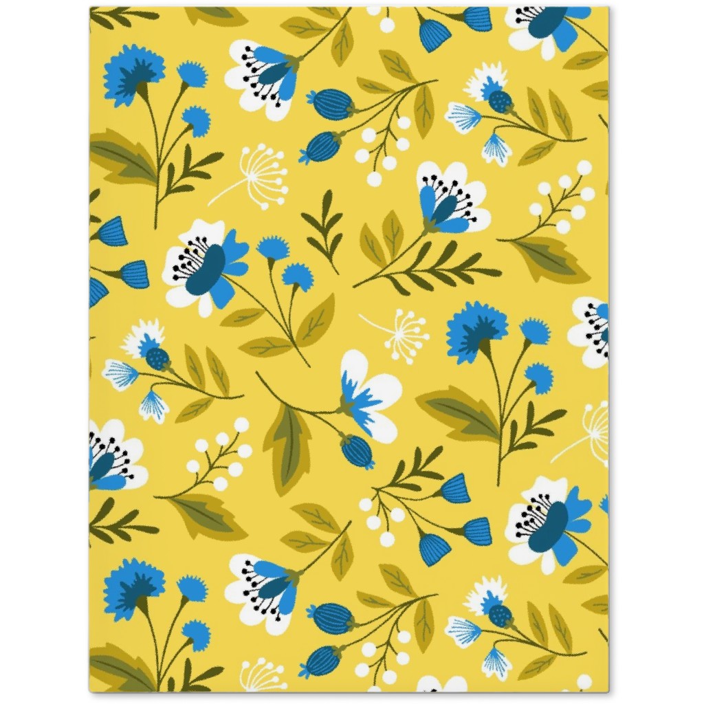 Colorful Spring Flowers - Blue on Yellow Journal, Yellow