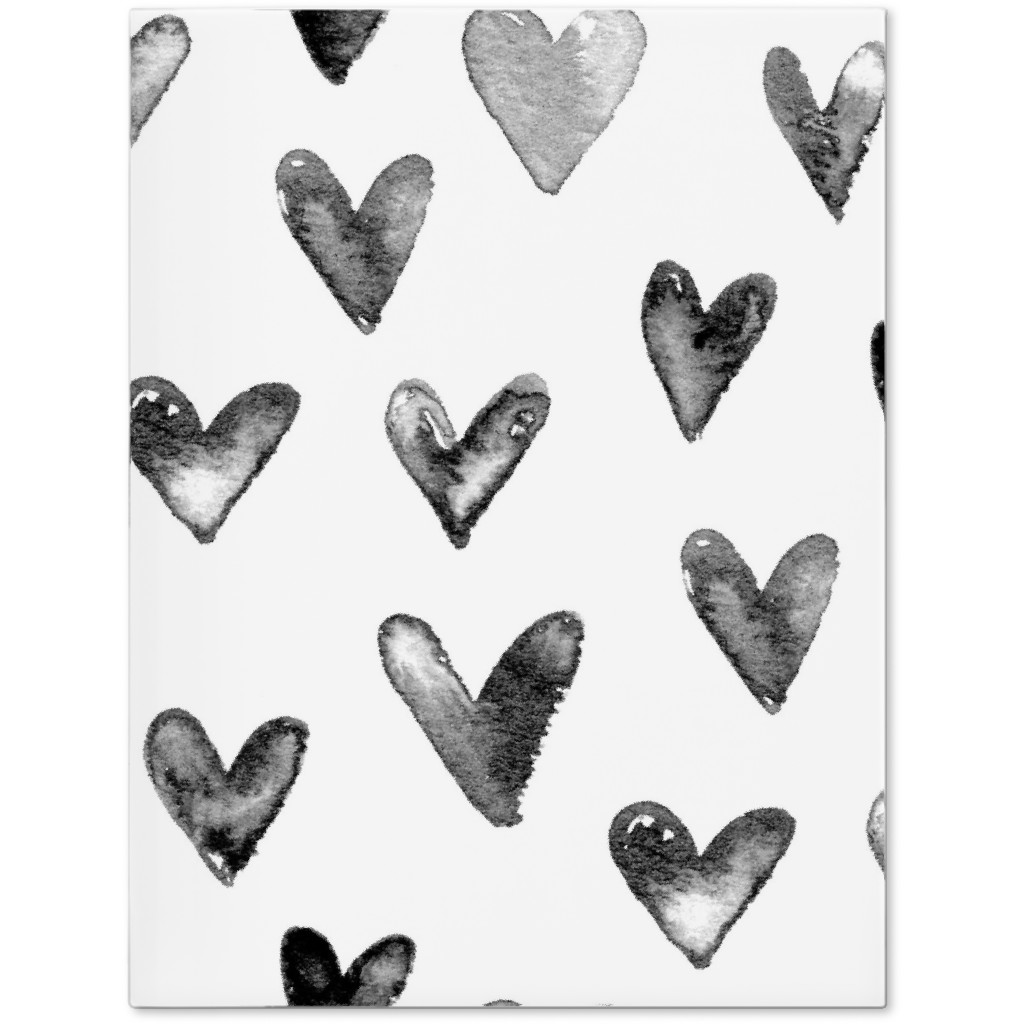 Watercolor Hearts - Black and White Journal, Black