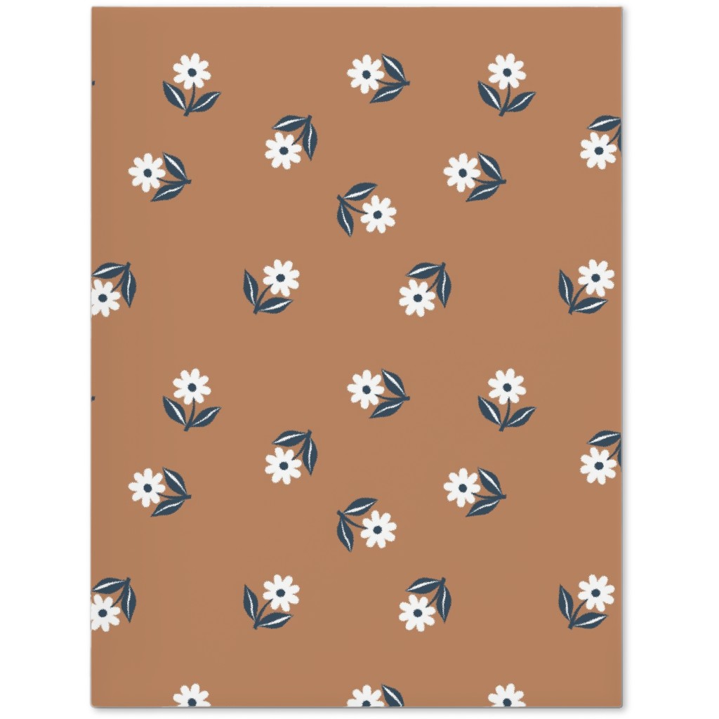 Romantic Boho Daisy Flowers - Scandinavian Print - Caramel Brown Blue Journal, Orange, Orange