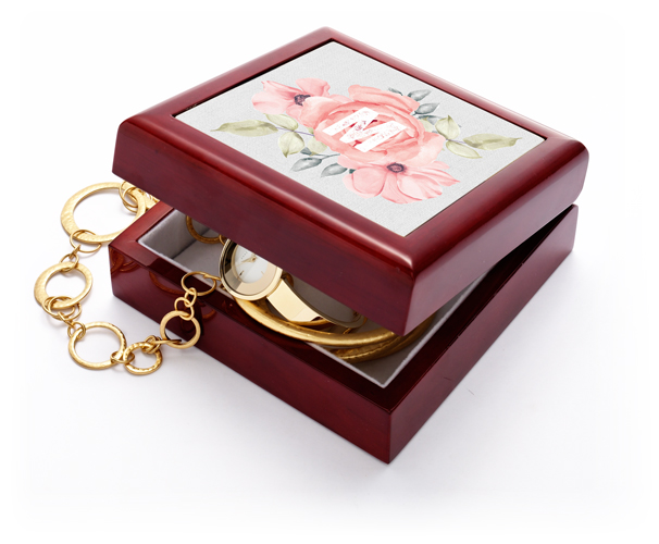 Floral Initial Keepsake Box, Pink