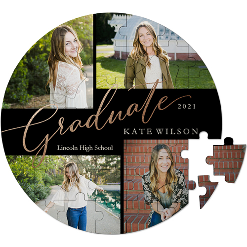 Scripted Graduate Keepsake Puzzle, Circle, Keepsake, Black