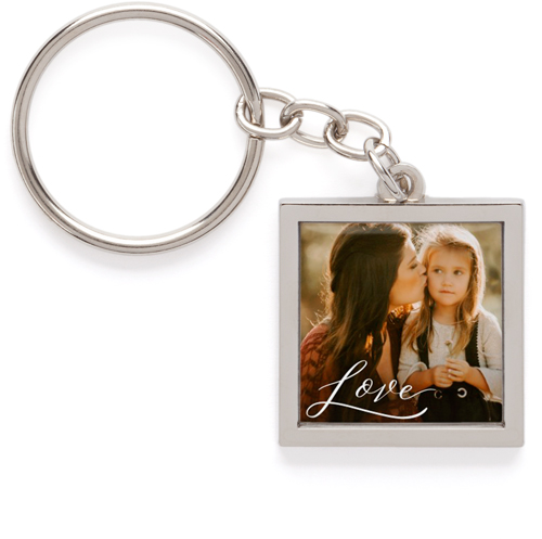 Fine Love Script Pewter Key Ring, White