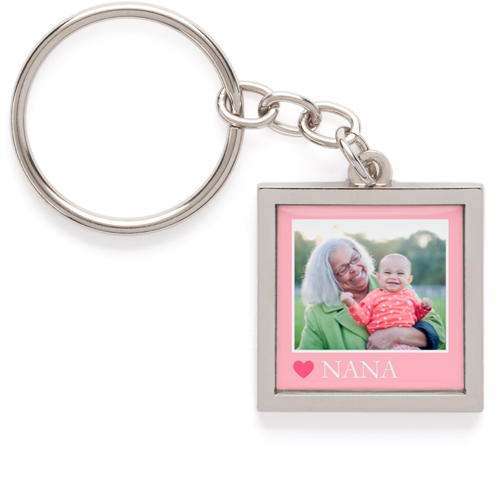 Corner Heart Frame Pewter Key Ring, Pink