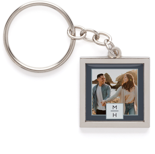 Monogram Frame Pewter Key Ring, Gray