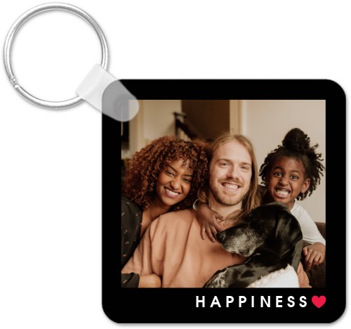 Modern Happiness Heart Key Ring, Square, Black