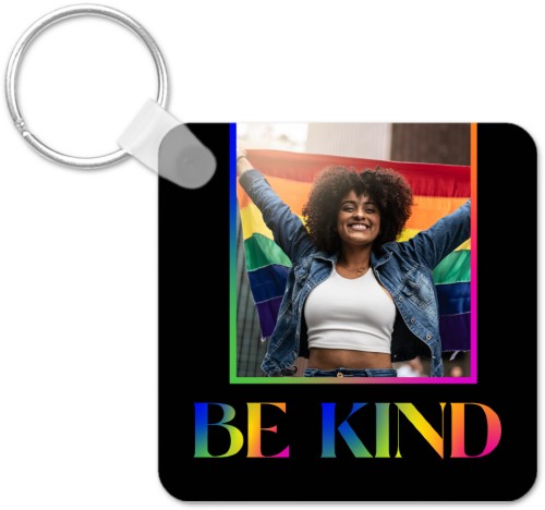 Rainbow Frame Be Kind Key Ring, Square, Black