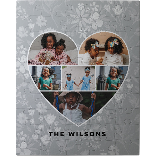 Heart Collage Floral Large Piece Puzzle, Puzzle Board, 50 large pieces, Rectangle, Large Piece Puzzle, Gray, iron