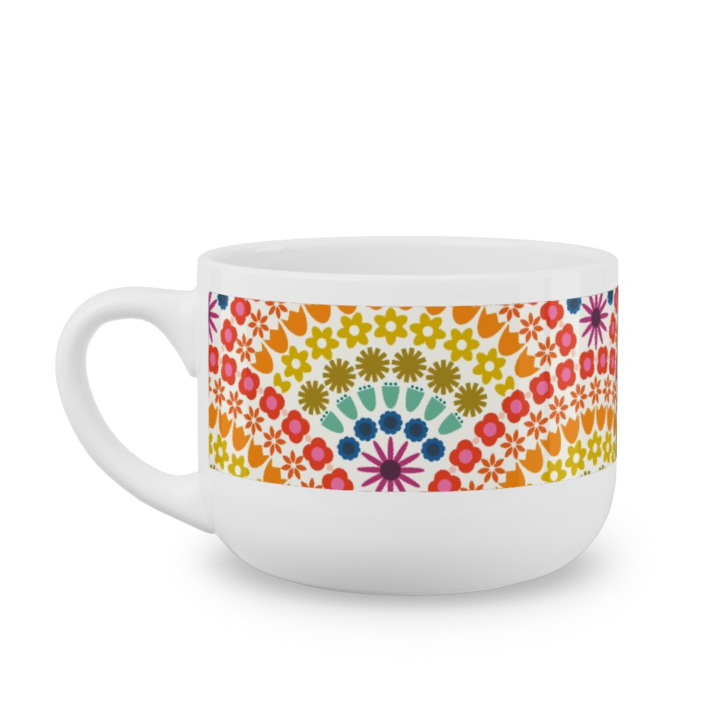 Rainbow Flower Scallops - Multi Latte Mug, White,  , 25oz, Multicolor