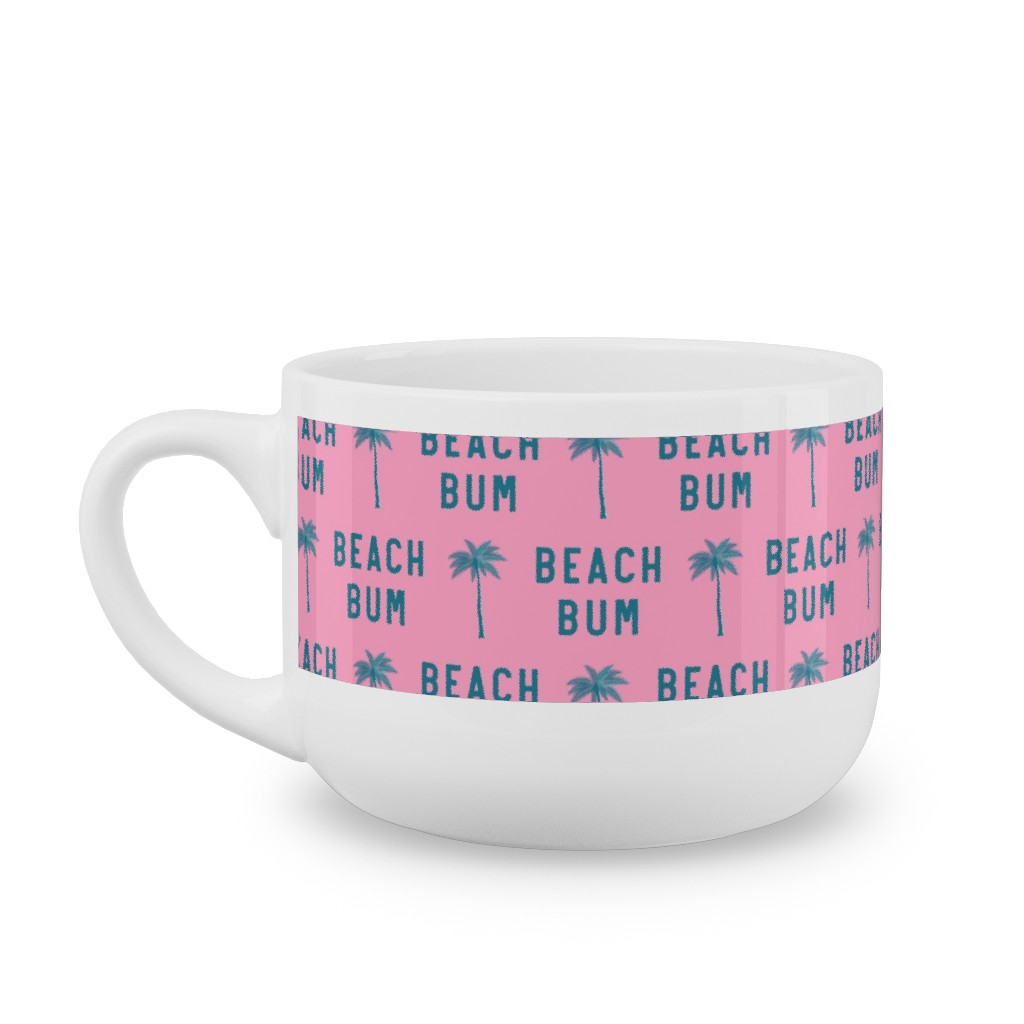 Beach Bum - Teal on Pink Latte Mug, White,  , 25oz, Pink