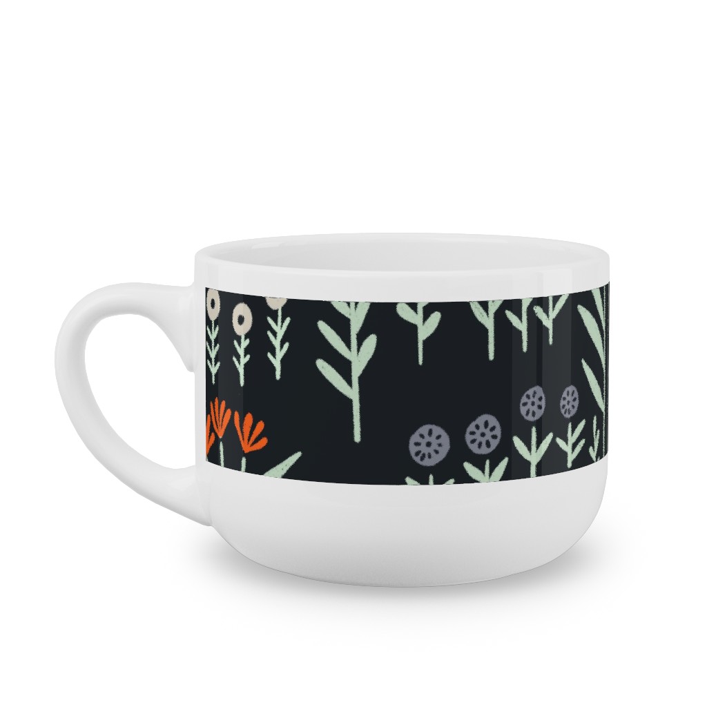 Delicate Floral - Orange and White Latte Mug, White,  , 25oz, Black