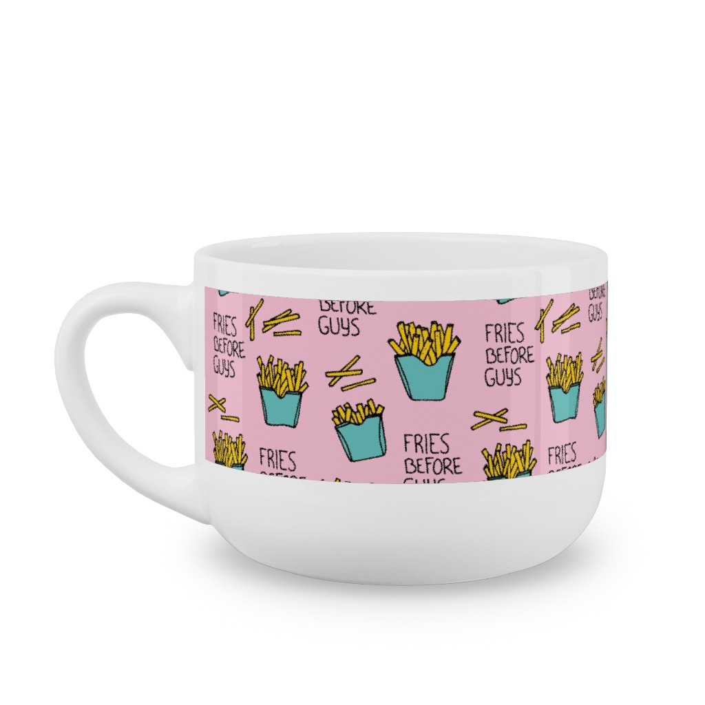 Fries Before Guys - Pop Art Food - Yellow Mint Pink Latte Mug, White,  , 25oz, Pink