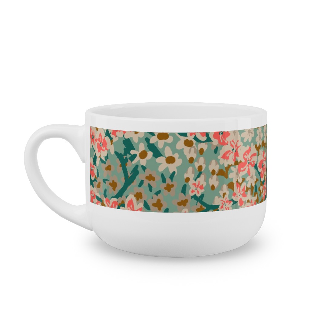 Bengal Kuma Floral - Multi Latte Mug, White, , 25oz, Green, Classic Green