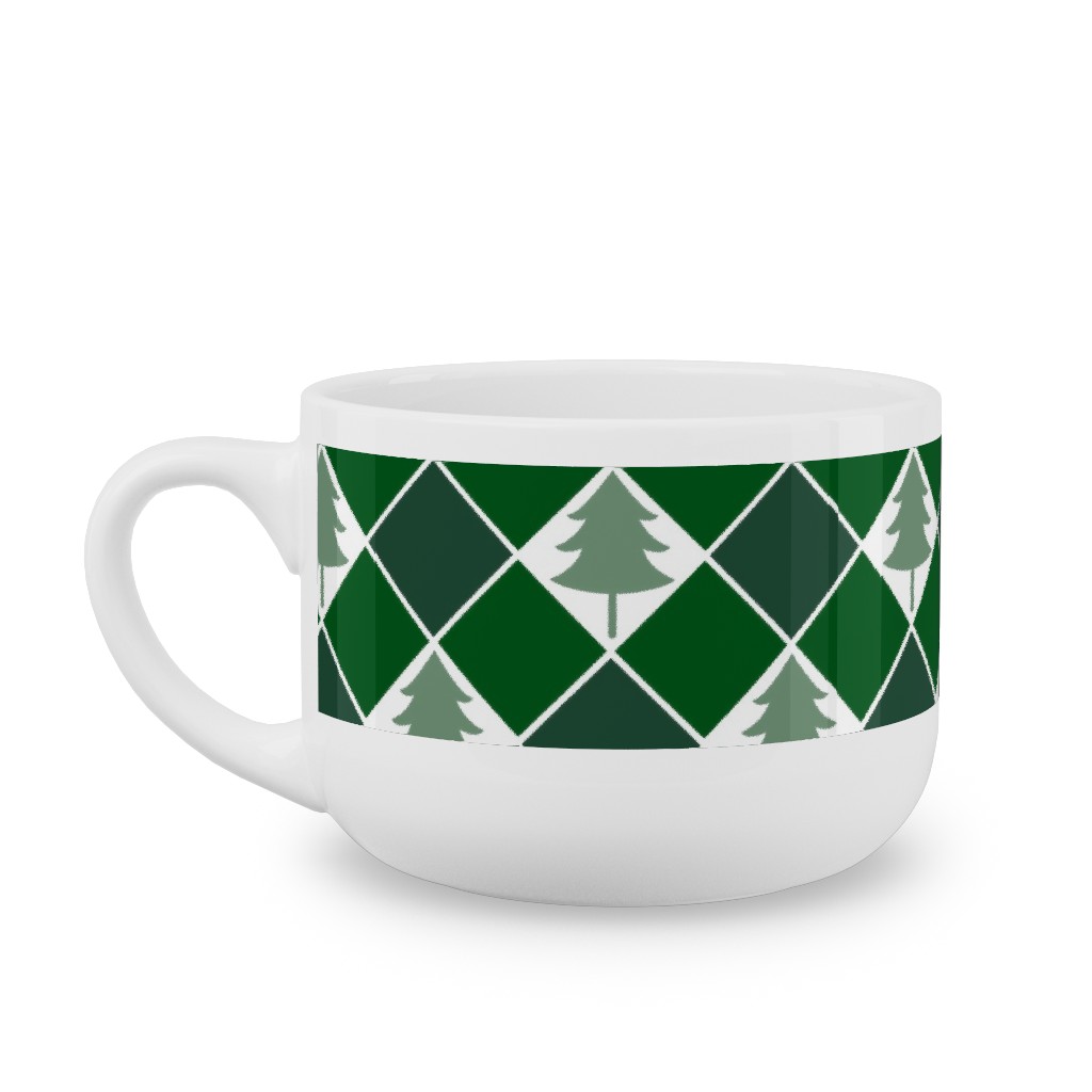 Christmas Tree Checkers - Green Latte Mug, White,  , 25oz, Green