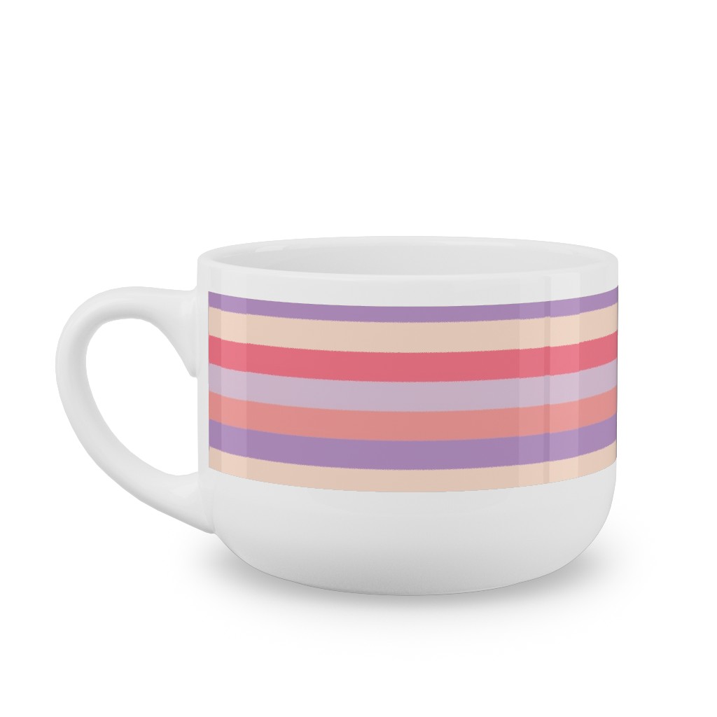 Lavender and Pink Stripe Latte Mug, White,  , 25oz, Multicolor