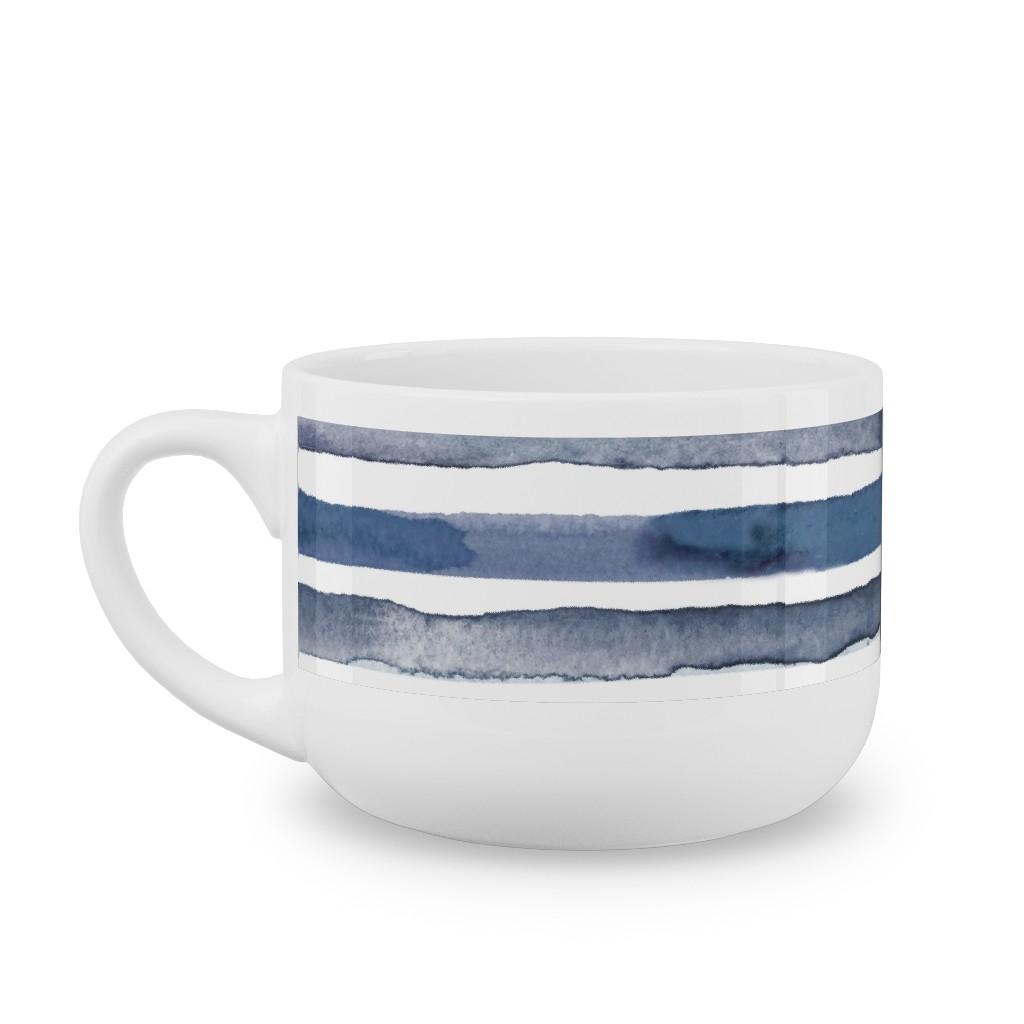Watercolor Stripes - Blue Latte Mug, White,  , 25oz, Blue