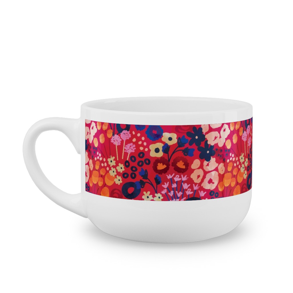 Modern Retro Floral - Multi Latte Mug, White,  , 25oz, Multicolor