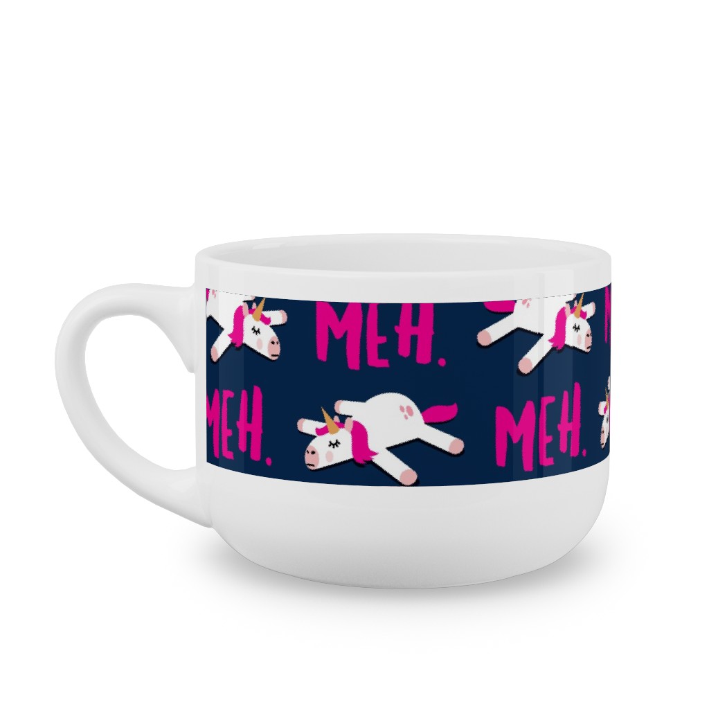 Meh - Splooting Unicorns - Pink on Navy Latte Mug, White,  , 25oz, Pink