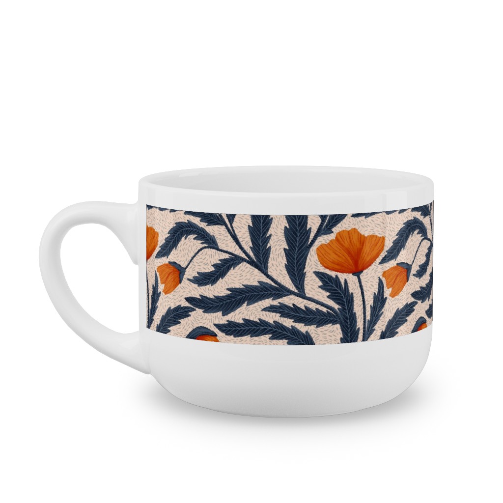 Poppy Flower - Blue and Orange Latte Mug, White,  , 25oz, Blue