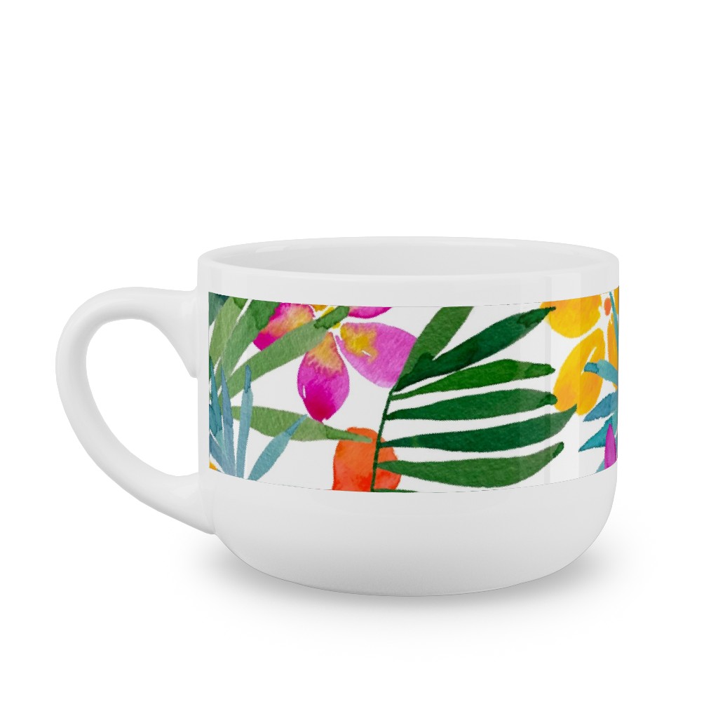 Watercolor Tropical Vibes - Multi Latte Mug, White,  , 25oz, Multicolor