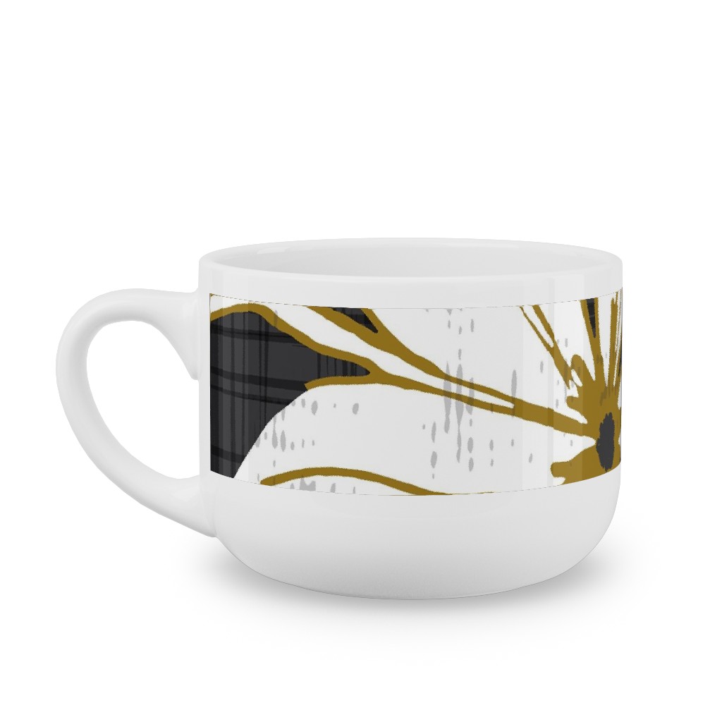 Lilium - Floral - Charcoal Black & White Latte Mug, White,  , 25oz, Black