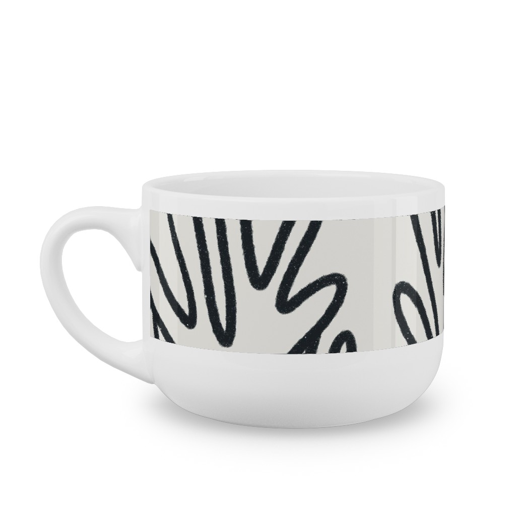 Wavy Lines - Black on White Latte Mug, White,  , 25oz, White