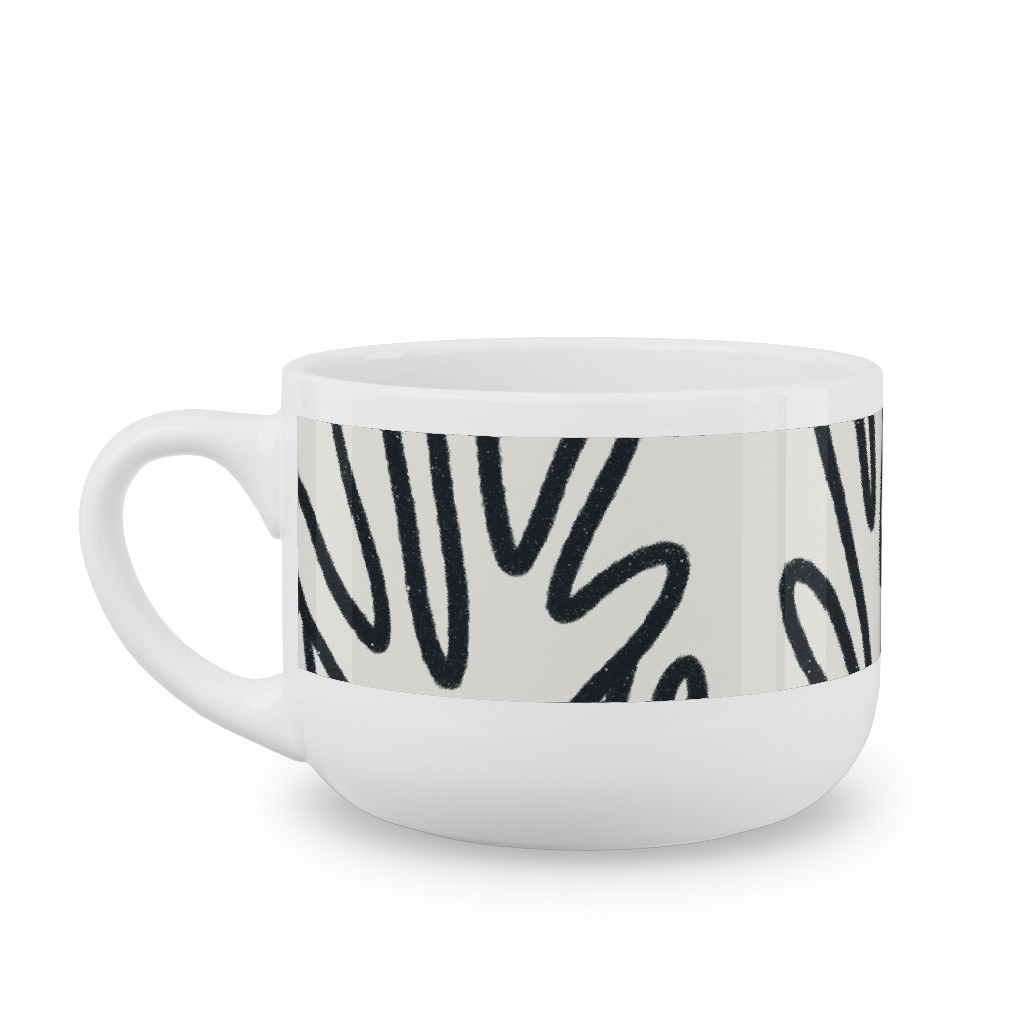 Wavy Lines - Black on White Latte Mug, White, , 25oz, White, White