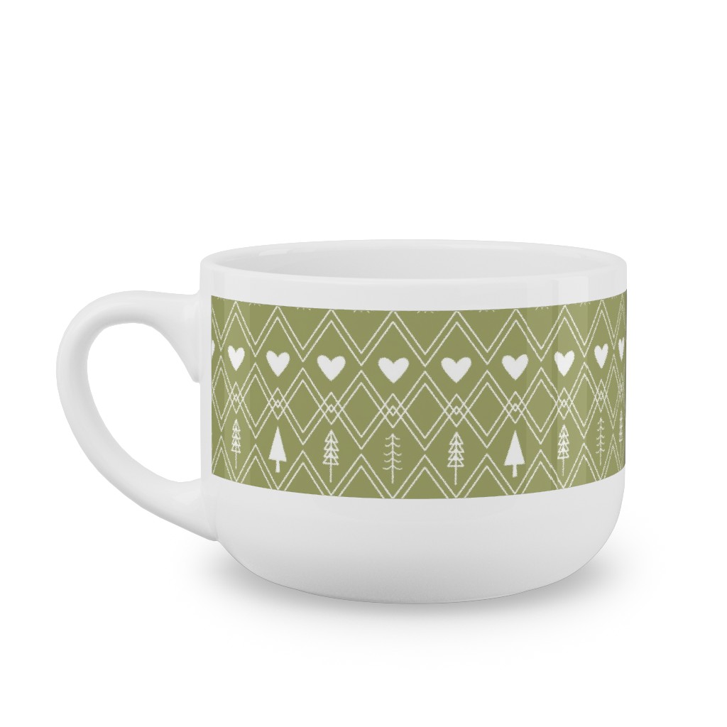 Fair Isle - Green Latte Mug, White,  , 25oz, Green