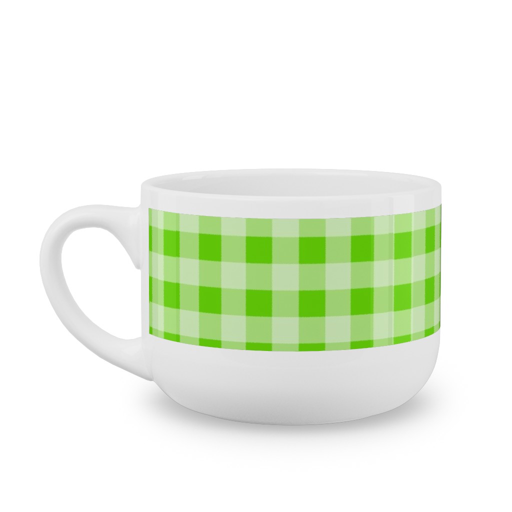 Gingham Checker - Green Latte Mug, White,  , 25oz, Green