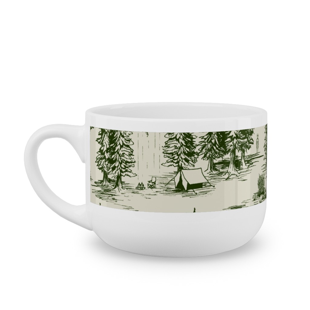 Alien Abduction Toile De Jouy - Forest Green & Cream Latte Mug, White,  , 25oz, Green