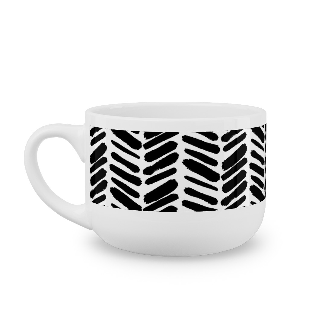 Brushstroke Chevrons Latte Mug, White,  , 25oz, Black