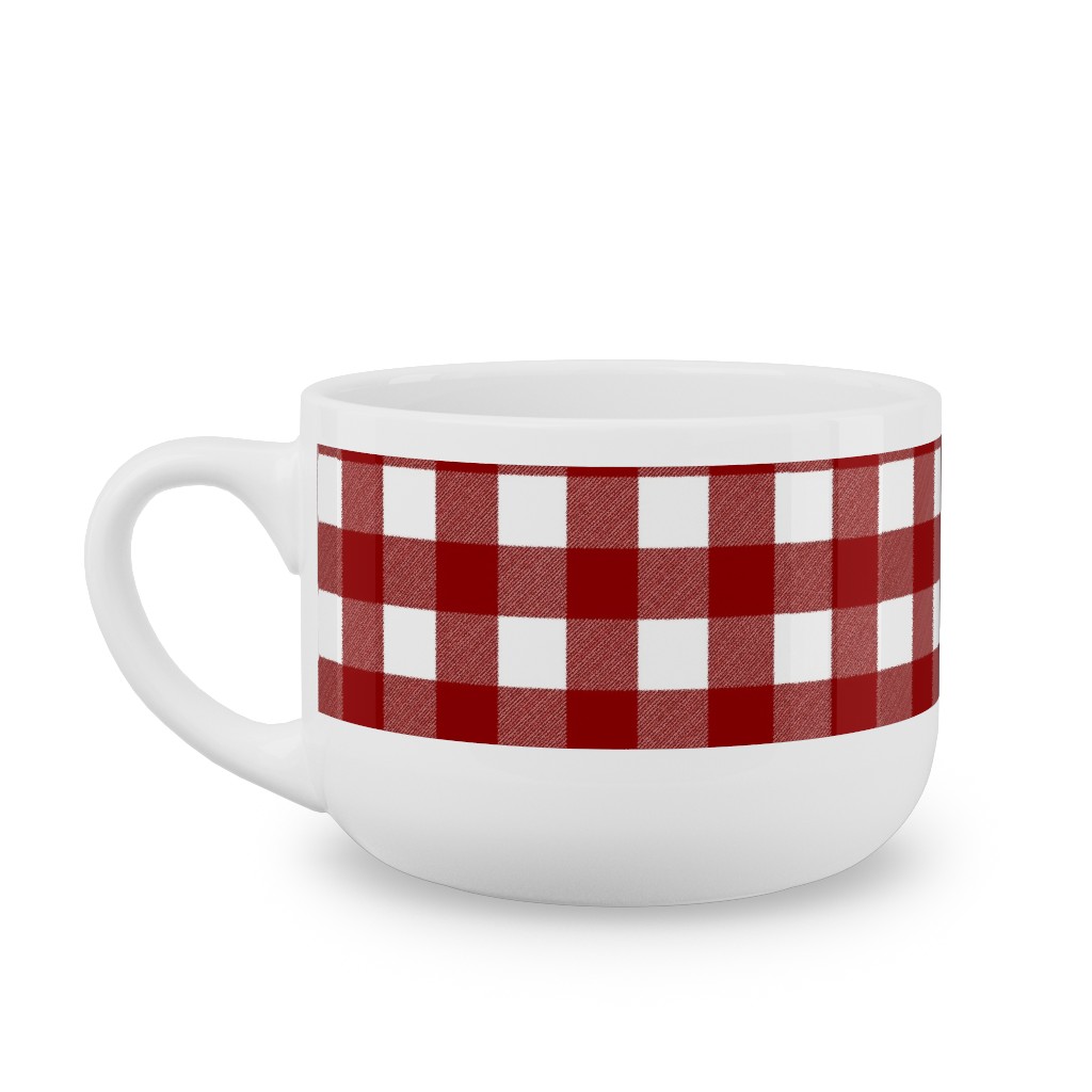 Traditional Red Buffalo Plaid Latte Mug, White,  , 25oz, Red