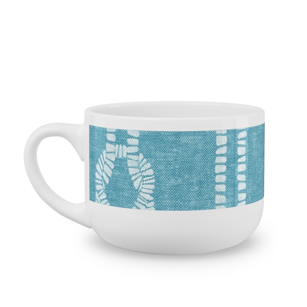 Nautical Coastal Square Rope Knots - Summer Blue Latte Mug, White,  , 25oz, Blue