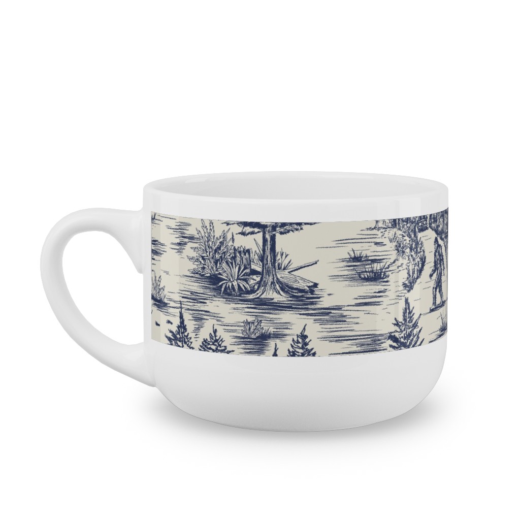 Bigfoot / Sasquatch Toile De Jouy - Blue Latte Mug, White,  , 25oz, Blue